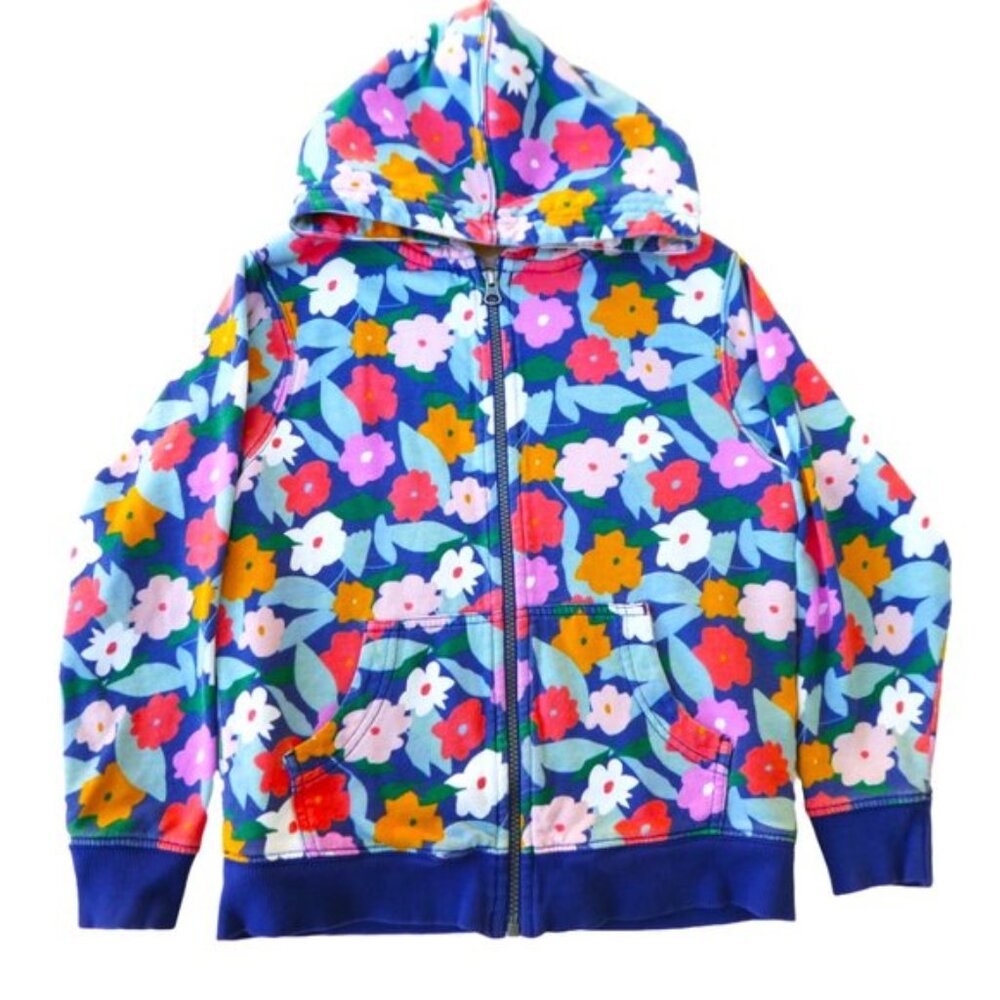 Hanna Andersson Rainbow Faux Shearling Lined Rosey Floral Hoodie Full Zip 130cm